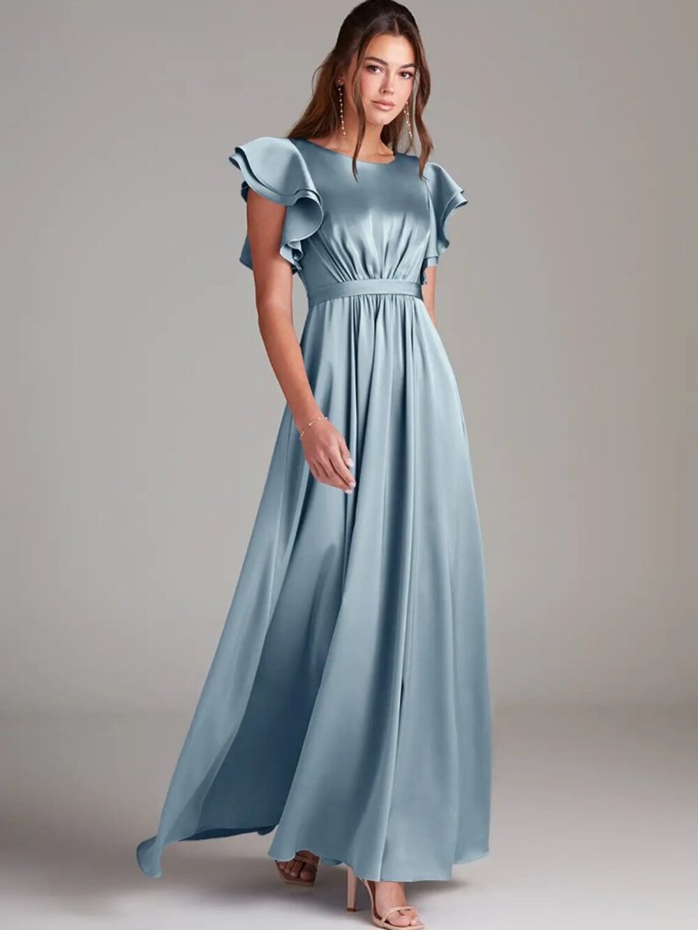 NWT Azazie Daphne Dusty Blue Shimmer Satin Dress Size 2